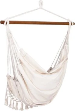 Springos Hangstoel | Binnen & Buiten | Met 2 Kussens | Boekenvak | Ook Voor Kinderen | Belastbaar Tot 150 Kg | Wit -Fijne Tuinmeubelwinkel 806x1200