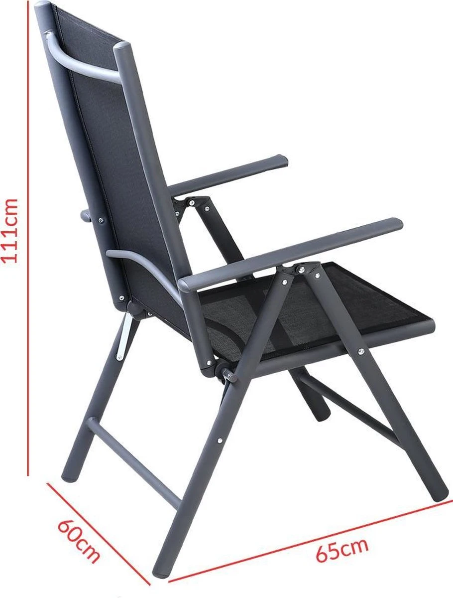 Tuinset 4 + 1 Klapstoelen Tuintafel – Aluminium 80x80cm - Grijs 14 Tuinset 4 + 1 Klapstoelen Tuintafel – Aluminium 80x80cm - Grijs - Afbeelding 14